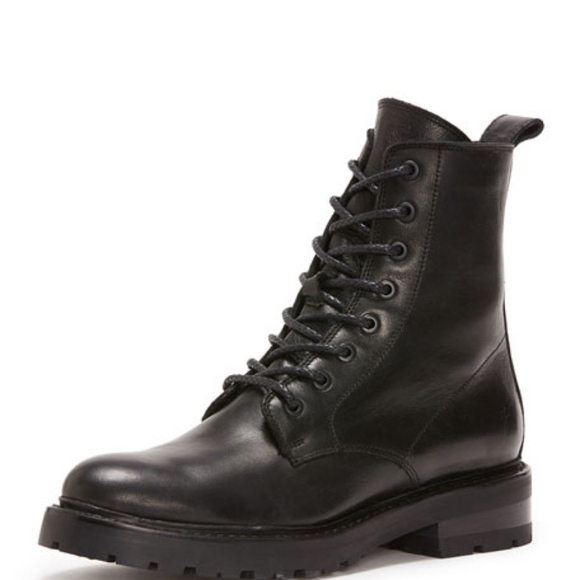 Frye Julie Lace Combat Boots Zip Black Moto 8 - Picture 2 of 11